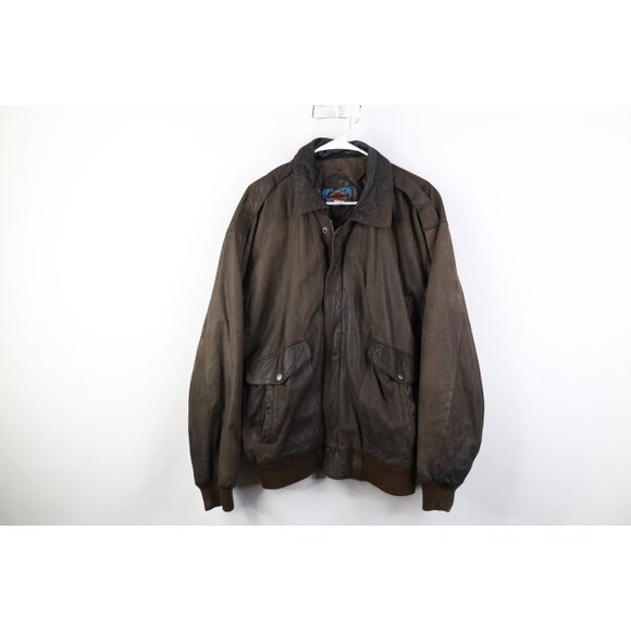 Vtg 90s Streetwear Mens XL Distressed Suede Leather Flight Bomber Jacket Brown